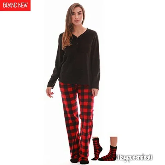 Ultra-Soft Microfleece Pajama Set with Socks, S-3X, 100% Polyester